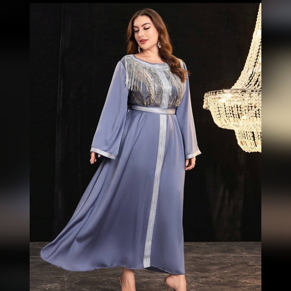 Dusty Blue Satin Abaya
